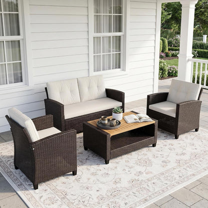 4 Piece All Weather Wicker Patio Furniture Set for Porch Patio7