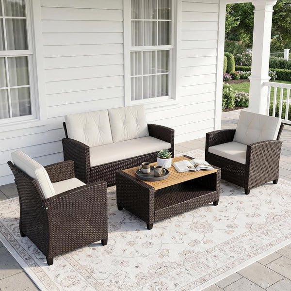 4 Piece All Weather Wicker Patio Furniture Set for Porch Patio7