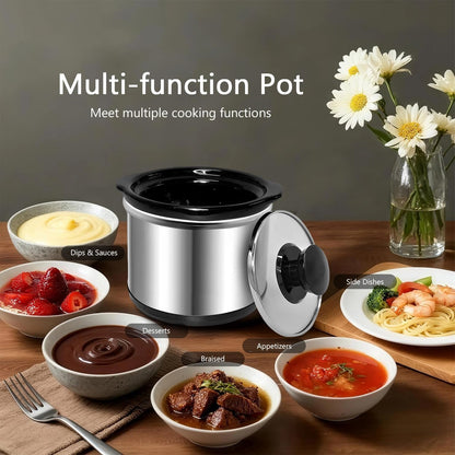 Mini Slow Cooker, 0.65 Qt Capacity Small Slow Cooker, Ceramic Pot, Nutrient Loss Reduction, for Sauces, Stews & Dips, round (Stainless S) | Nutrient Loss Reduction, for Sauces, Stews & Dips, round (Stainless Steel)2