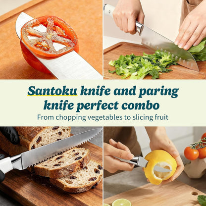Knife Set, 15 Piece Premium Chef High Carbon Stainless Steel Kitchen Knife Block Set, Razor-Sharp, Ergonomic Forged Triple Rivet Handle, Professional Knife Set for Kitchen, Dishwasher Safe(White)5
