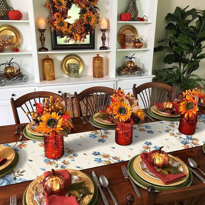 Fall Navy Blue Pumpkins Table Runner - 36 Inch Long, Thanksgiving Maple Leaves Kitchen Dining Table Runner Dresser Scarves, Rustic White Orange Pumpkin Decor for Coffee Table Party Banquet3