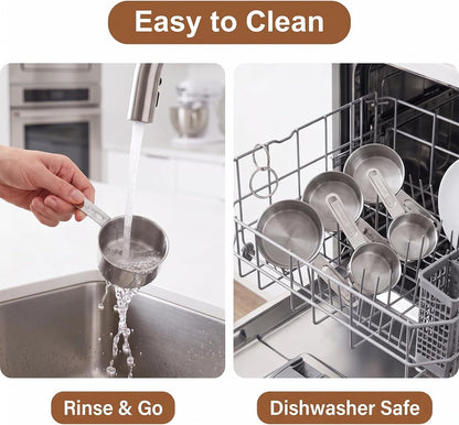 4 Pack Stainless Steel Stackable Measuring Cups with Handle, Small Metal Kitchen Tools for Baking & Cooking Dry Liquid Ingredients7