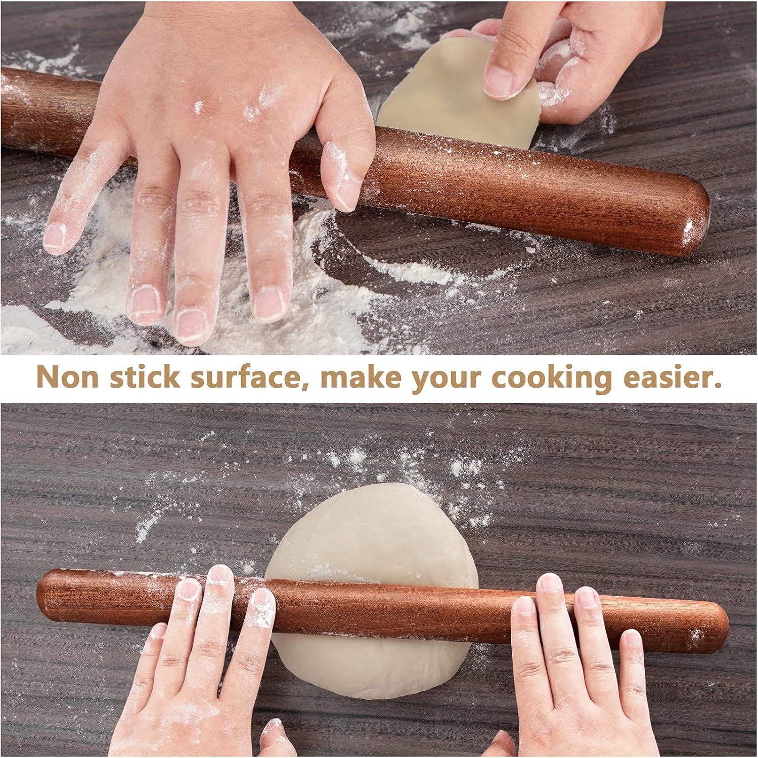 french-rolling-pin-for-baking-17-7-inches-wooden-dough-roller-brown-thickened-classic-kitchen-utensil-great-for-fondant-pizza-pie-crust-cookie-pastry-making-for-home-baking-use