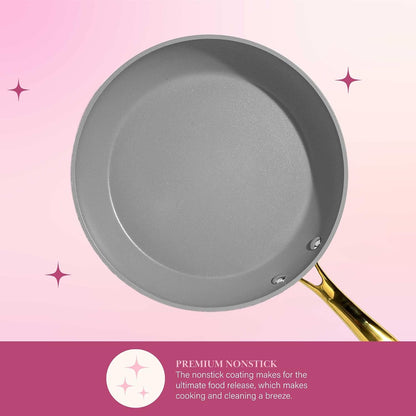 Iconic Nonstick Pots and Pans Set, Multi-Layer Nonstick Coating, Matching Lids with Gold Handles, Made without PFOA, Dishwasher Safe Cookware Set, 10-Piece, Pink5