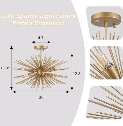 20In 4-Light Gold Sputnik Chandelier Ceiling Light Fixture3