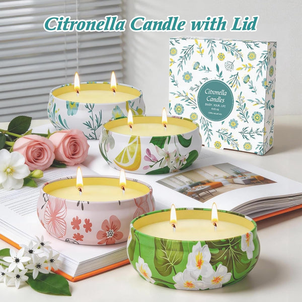 Citronella Candles Outdoor, 4 Pack Double-Wick Soy Wax Lemongrass Candles Bulk, Decorative Scented Candle for Patio Garden Yard Camping, Indoor outside Emergency Candle, 240 Hours Burning Time5