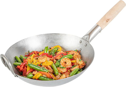 Carbon Steel Wok 1 Pack of 12 Inch Heavy-Duty Stir Fry Pan Silver Hand Hammered Wok Efficient Maneuvering Steel Helper Handle Uniform Heat Distribution Asian Cooking10