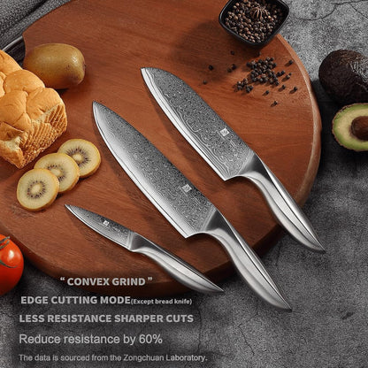 3 PCS Damascus Chef Knife Set, Ultra-Smooth Cutting Experience and Professional Grade Sharp, Kitchen Knife Set,Handle Ergonomic Design,9Cr18Mov High Carbon Stainless Steel,Dishwasher Safe5
