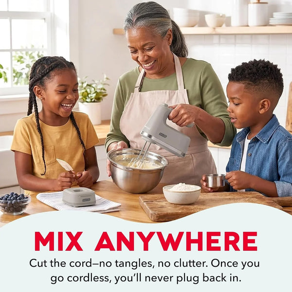 Cordless Hand Mixer, Beaters & Dough Hooks, French Grey | Handheld Electric Mixer for Baking, Whipping Cream, Cookie Dough & Cake Batter, Turbo Button, Rechargeable3