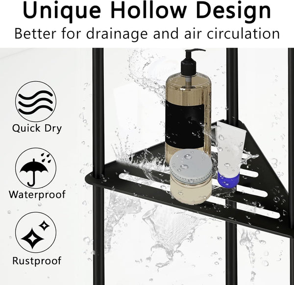 Standing Shower Caddy Corner, 3 Tier Stainless Steel Shower Organizer Stand, Rustproof Corner Shower Shelves, Corner Shower Caddy Bathroom Shower Stand, Black6