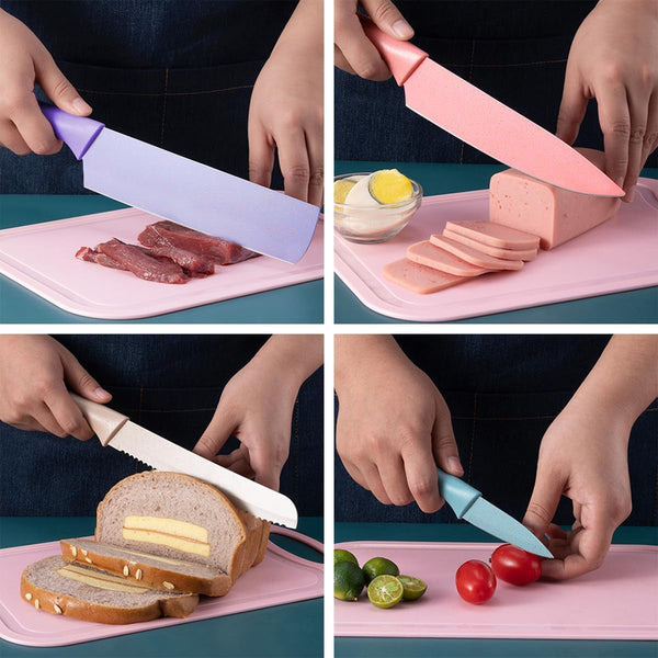 Colorful Kitchen Knife Set 6 PCS, Colored Knives Set with Non-Stick Coating, Chef Boxed Knives Set for Cooking, Camping, Travel, Picnic, BBQ and RV4