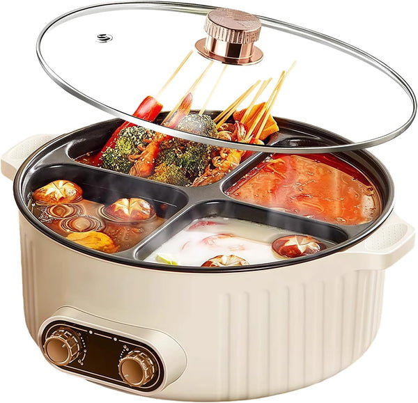 Electric Hot Pot Cooker, 4 Compartment Divider Pot, 6.3QT | 1800W Fast Heating, Nonstick Divider Pot, Cook 4 Flavors Simultaneously for Family Dining & Entertaining1