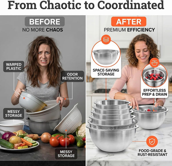 Stainless Steel Mixing Bowls with Colander, Home Kitchen Essentials Gadgets6