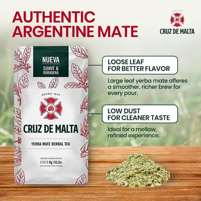 Yerba Mate Tea – 1Kg (2.2 Lbs) Loose Leaf – Traditional Argentine Herbal Tea – Smooth Flavor, Naturally Sourced – USA Specific Packaging – Gluten-Free – Large Leaf Low Dust Yerba Mate | Large Leaf, Low Dust for a Smoother Traditional Mate, U.S. Retail Packaging3