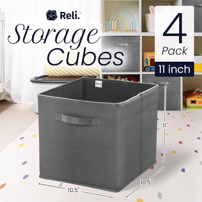 Storage Cubes (4 Pack) | Dark Gray Fabric Cube Bins 11"X11"2
