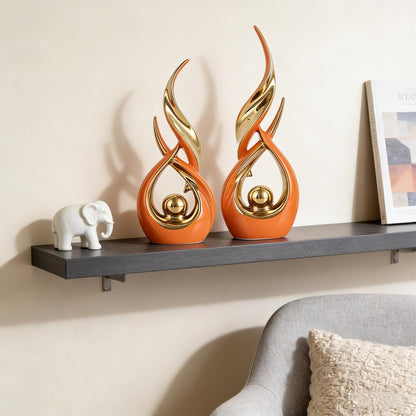 2 PCS Orange Gold Ceramic Statues for Home Decor Accents, Modern Abstract Art Sculptures, Elegant Tabletop Decorative Objects for Dining Room, Entryway, Tv Stand, Mantel, Coffee Table Centerpieces4
