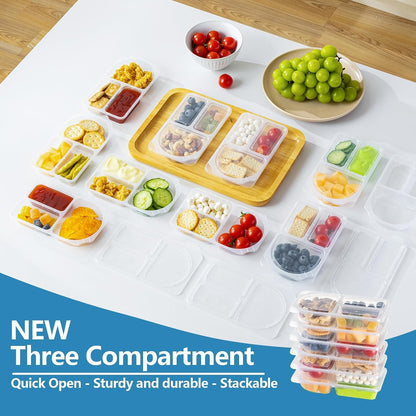 9Oz Reusable Snack Containers with Lids for Kid, New 3 Compartment Large Capacity Condiment Portion Control Meal Prep Containers for School Lunch, Go Out Travel, Party (10, 9, Ounces)4