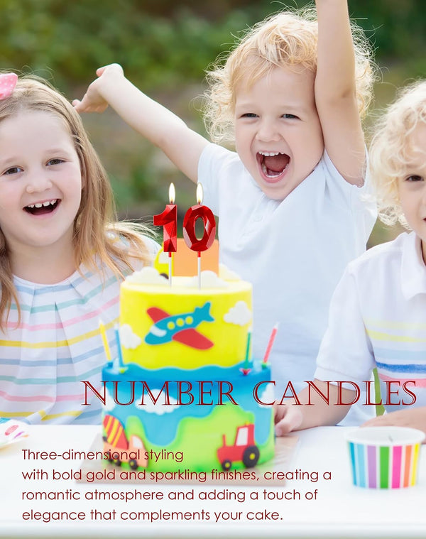Red Birthday Candles for Cake, Number 10 Candle for 10Th Birthday Decorations, 3D Design Cake Topper Decorations for Boy Girl Women Men Birthday Theme Party Anniversary Celebration Supplies2