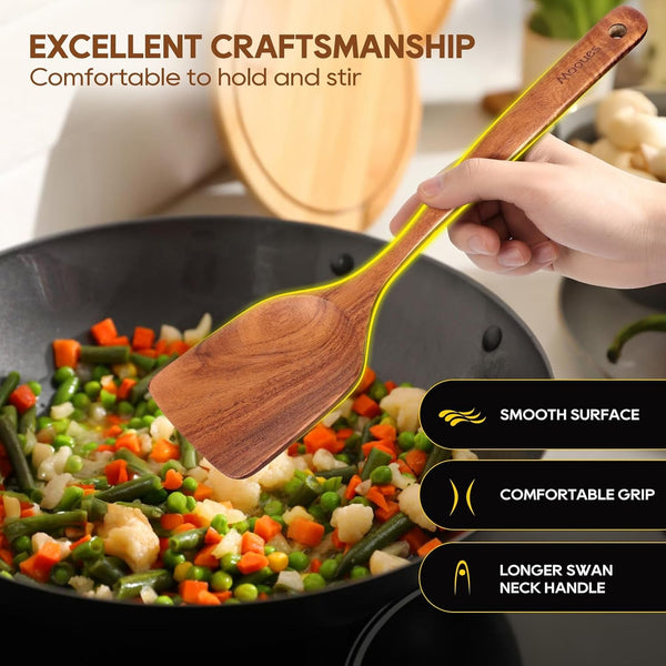 Wooden Spoons for Cooking 10PCS Teak Wood Cookware Utensil Set6