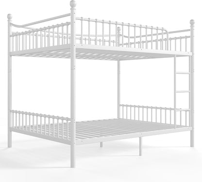 Queen over Queen Bunk Beds, Metal Bunk Bed with Ladder and Guardrail for Kids, Adults, Can Be Split, White7