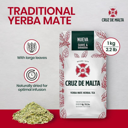 Yerba Mate Tea – 1Kg (2.2 Lbs) Loose Leaf – Traditional Argentine Herbal Tea – Smooth Flavor, Naturally Sourced – USA Specific Packaging – Gluten-Free – Large Leaf Low Dust Yerba Mate | Large Leaf, Low Dust for a Smoother Traditional Mate, U.S. Retail Packaging2