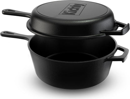 Combo Cooker Cast Iron Dutch Oven with Lid 2 In1, PFAS Free Pre-Seasoned Multi Cookware Skillet, 3.2QT Cast Iron Pan Dutch Oven Deep Pot with Frying Pan 10.25 Inch, Grill Induction Stovetop Camping1