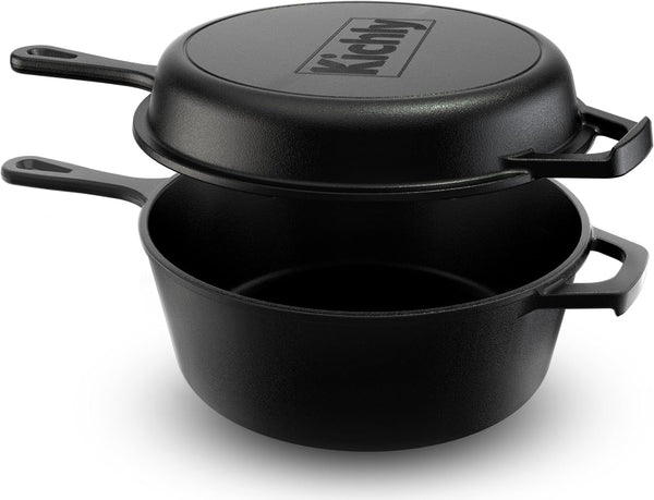 Combo Cooker Cast Iron Dutch Oven with Lid 2 In1, PFAS Free Pre-Seasoned Multi Cookware Skillet, 3.2QT Cast Iron Pan Dutch Oven Deep Pot with Frying Pan 10.25 Inch, Grill Induction Stovetop Camping1