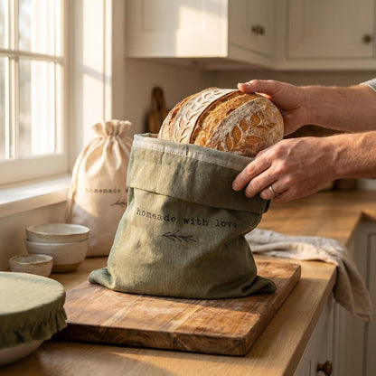 Beautiful Linen Bread Bag Set & Proofing Cover for Homemade Sourdough | Keeps Your Loaf Fresh for Days - Reusable, Easy to Clean and the Perfect Baking Accessories2