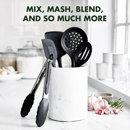 5 Piece Cooking Utensil Set, Flexible Nonstick Silicone, Stain-Free, Tongs, Turner, Spatula, Skimmer, and Slotted Spoon, Black9