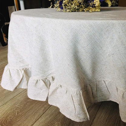 round Table Cloth, Washable Cotton Linen Tablecloth Flounces Fabric Dust-Proof Table Cover for Kitchen Dinner Picnic Tabletop Home Decoration (Round 60 Inch)1