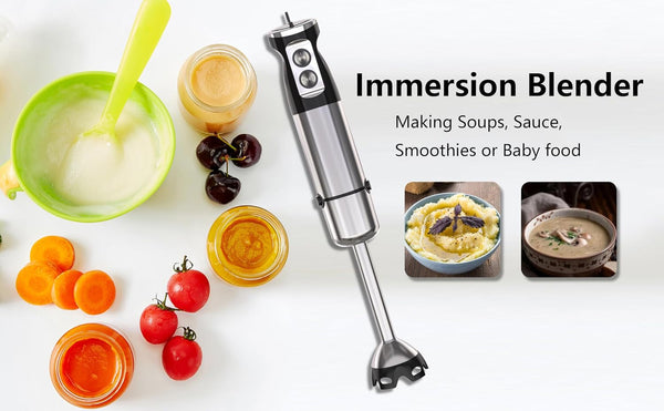 Immersion Blender Handheld, 5 in 1 Hand Mixer Electric Handheld for Kitchen, Corded Stick Hand Emulsion Blender with Chopper Beaker Whisk and Milk Frother for Baby Food, Smoothie, Puree, Soup, Sauces6