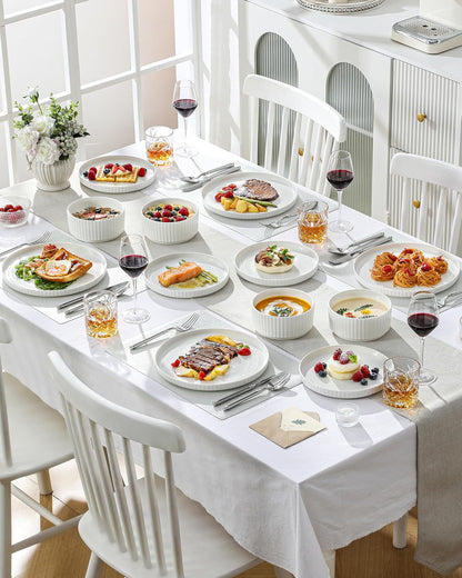 Porcelain 12 Pieces Plates and Bowls Set, Dinnerware Set for 47