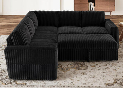 Modular Sectional Sleeper Sofa with Pull Out Bed,Corduroy L Shaped Couch with Storage, Sectional Couches for Living Room,Black8