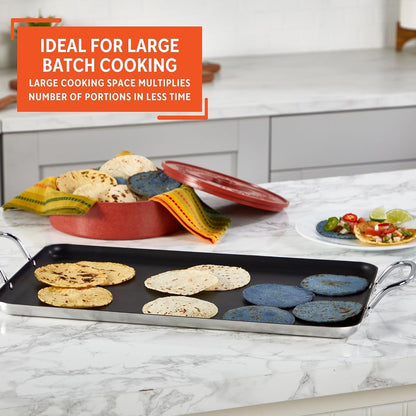 Double Burner Griddle Non-Stick 20-Inch, Black | Nonstick Coated Surface, Dual Side Handles, Ideal for Breakfast Foods, Perfect for Gatherings8