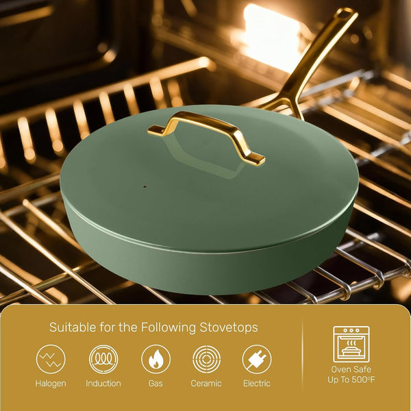Modern 11 Pc Ceramic Cookware Set, Elegantly Designed Pots and Pans Set Non Stick with Steamer, Induction Bottom, Premium Stay Cool Handles, Non Toxic PFOA Free, Oven & Dishwasher Safe5