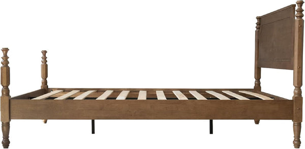 Solid Wood Queen Size Bed Frame with Headboard & Footboard, 12 Strong Slats, Center Metal Legs, Anti-Slip & Noise-Free Design, No Box Spring Needed, Quick Assemble, Barnwood Finish, ROQ-3010