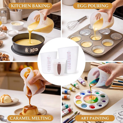 3Pcs Food Grade Silicone Measuring Cups, Flexible Silicone Cups for Melting Chocolate Almond Bark Melting Reusable Baking Measuring Supplies7