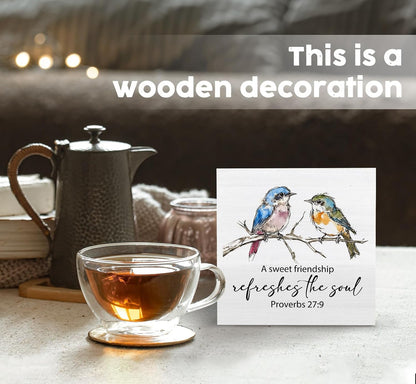 Christian Friendship Gifts for Women, a Sweet Friendship Refreshes the Soul Bird Wooden Box Signs, Best Friend Bestie BFF Gifts, Bible Verse Wood Sign Home Decor for Desk Table Shelf 5X5 Inch2