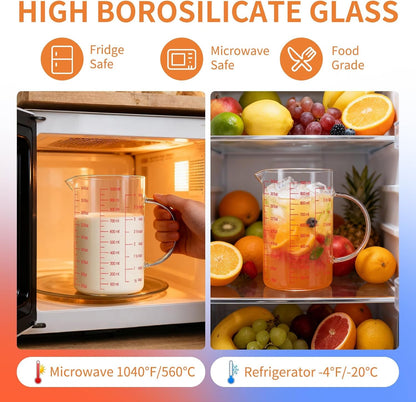 34OZ/1000ML Glass Measuring Cup, 4 Cup Glass Measuring Cups with 3 Scales (Ml/Oz/Cup), High Borosilicate Measuring Cup with Handle and V-Shaped Spout, Dishwasher/Freezer/Microwave Safe3