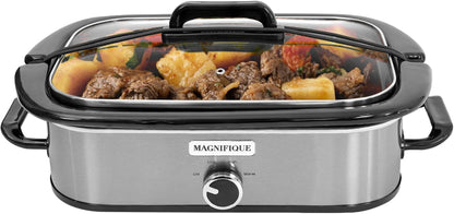 4-Quart Slow Cooker with Casserole Manual Warm Setting - Perfect Kitchen Small Appliance for Family Dinners, Dishwasher Safe Crock, Stainless Steel1