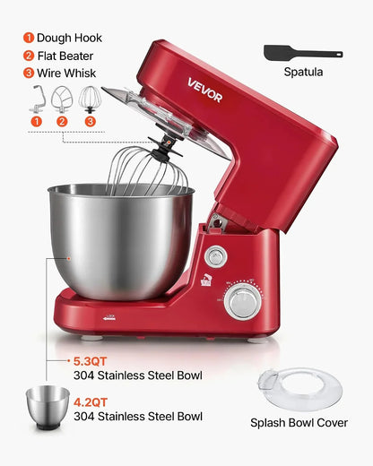 5.3+4.2 Qt Tilt Head Stand Mixer 400W Electric Dough Mixer, 3 Speeds Food Kitchen Mixer with Stainless Steel Bowl, Splash Guard, Dough Hook, Whisk, Beater, for Baking Mixing Whipping5