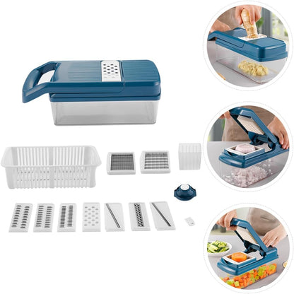 Multifunctional Vegetable Slicer and Grater Set, Blue Kitchen Cutter with Potato Peeler, Fruit and Vegetable Shredder for Home Food Preparation8