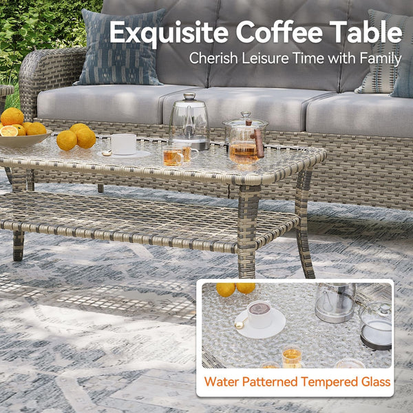 10-Piece Patio Furniture Set with 44'' Fire Pit Table, Luxury Outdoor Furniture Set with 360° Swivel Chairs, Patio Conversation Set for Backyard, Poolside & Garden, Beige/Gray2