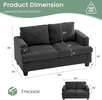 2 Piece Set Comfy Sofa Couch, 3 Seater & Loveseat Sofa with Deep Seats, Modern Sleeper Couch for Living Room, Dark Grey Chenille2