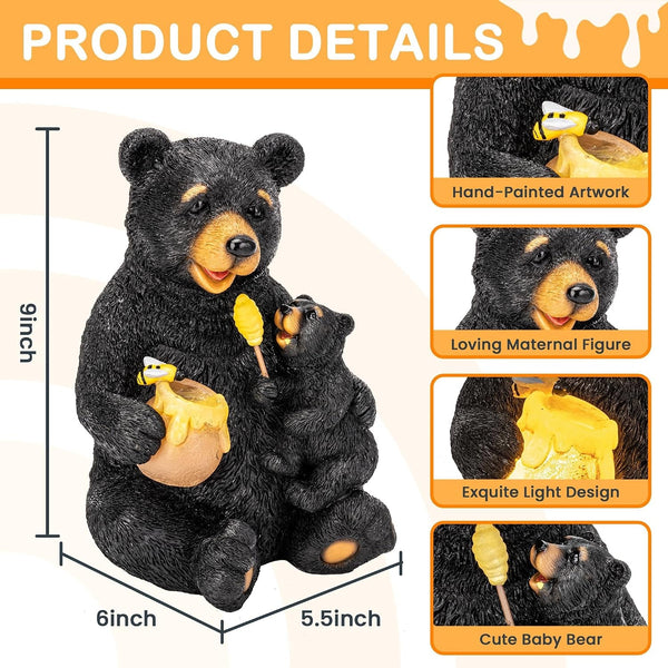 Solar Garden Statues Bears 9" Black, Yard Decorations Outdoor3