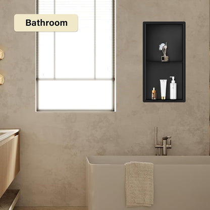 Matte Black 12"X24" No Tile Shower Niche Stainless Steel 2-Tier Wall Niche7