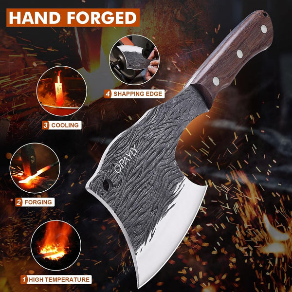Heavy-Duty Bone Chopper Knife Hand Forged Meat Cutting with Cover Meat Bone Cleaver Knife High Carbon for Kitchen Outdoor Camping BBQ Men Gifts5