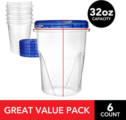 32Oz Plastic Containers with Twist Top Lids (6 Pack), Quart Freezer Containers with Lids for Leftover Food, Airtight Reusable Soup Containers, Microwave and Dishwasher Safe2