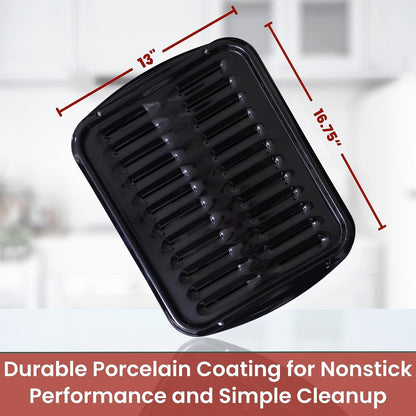 Broiler Pan for Oven Nonstick 16.75” X 13” Porcelain Nonstick Coated - Broiling Pan for Oven Withstands Heat up to 550° F - Heavy Duty Broil Pans and Rack Circulates Heat and Drains Fat (Black)3