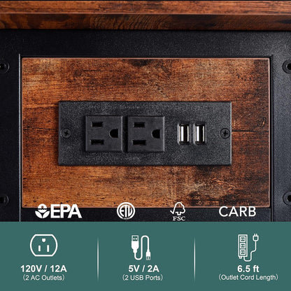 End Table with Charging Station, Flip Top Side Table with USB Ports and Outlets, Sofa Couch Table Bedside Table for Living Room Bedroom, Narrow Nightstand with Storage Shelves for Small Space7